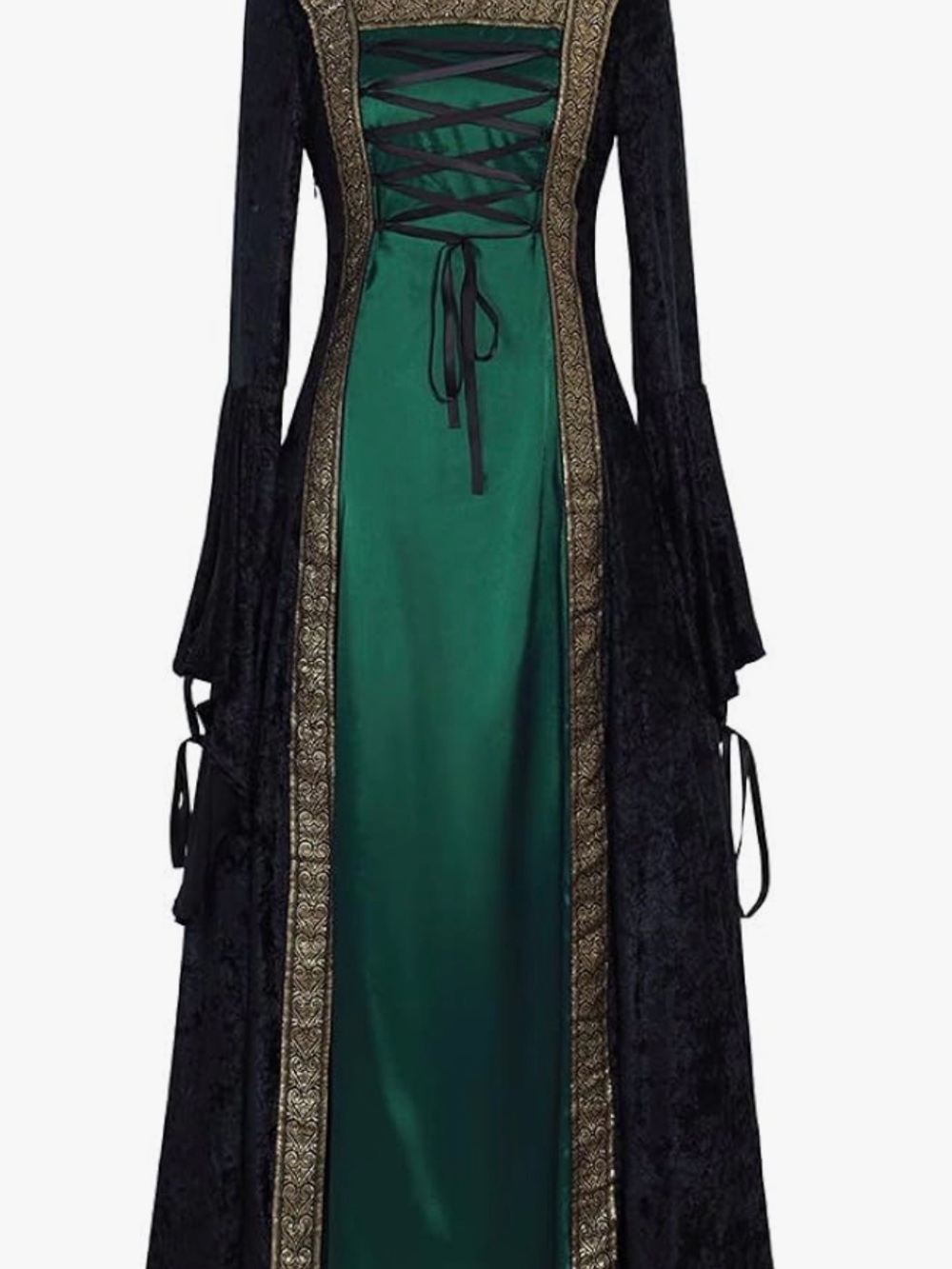Medieval Renaissance Green and Black Hooded Dress
